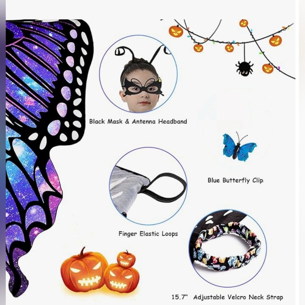Halloween Tibeha Butterfly Costume for Kids - Double-Sided Printing Wings - Picture 3 of 7